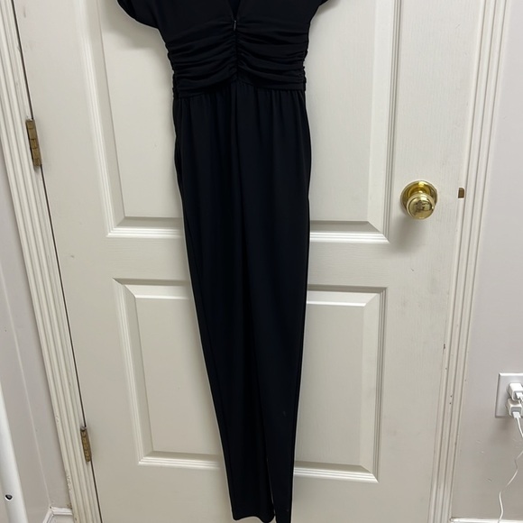 Guess Jumpsuit w/ Deep V Shoulder Embellished Ruched Waist | Size XS Black - Picture 6 of 7